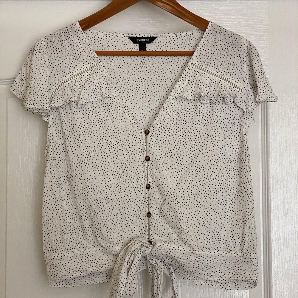 Express white blouse with small black dots